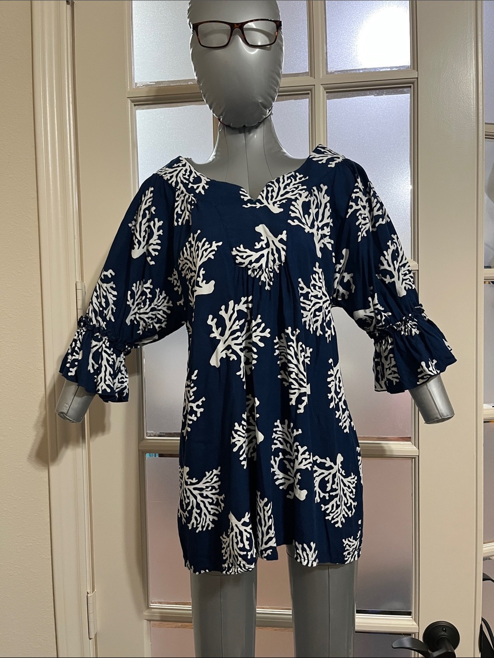 escapada Navy and White Coral-Print Tunic